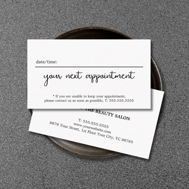 Minimalist Elegant Black White Beauty  Appointment Card (Creator Uploaded)