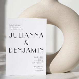 Minimalist Elegant Black White Deco Chic Wedding Invitation