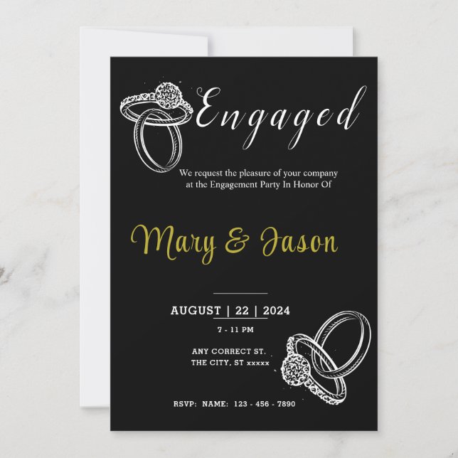 minimalist Elegant black, white Gold engaged party Invitation (Front)