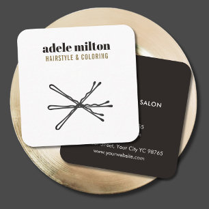 Minimalist Elegant Black White Hair Pins Salon Square Business Card