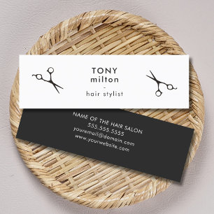 Minimalist Elegant Black White Hair Stylist Mini Business Card