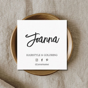 Minimalist Elegant Black White Hairdresser Square Business Card