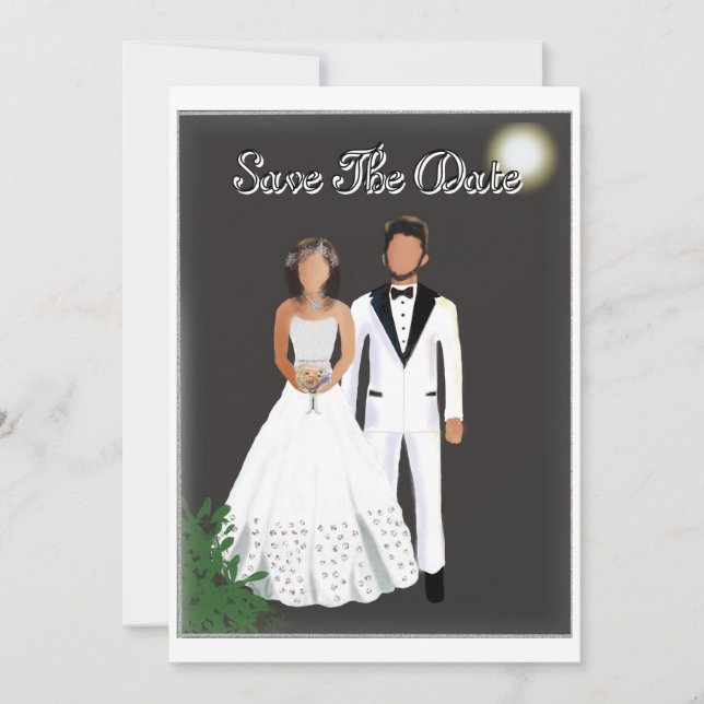 Minimalist Elegant Black & White  Save The Date (Front)