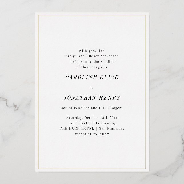 Minimalist Elegant Black White Serif Wedding Gold (Front)