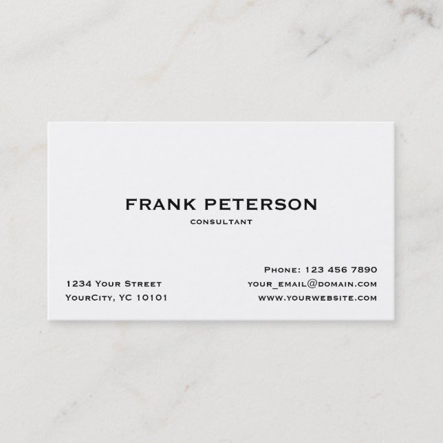 Minimalist Elegant Black White Simple Consultant Business Card (Front)