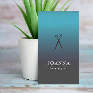 Minimalist Elegant Blue Black Scissors HairStylist Business Card