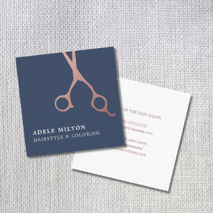 Minimalist Elegant Blue Rose Gold Hair Stylist Square Business Card