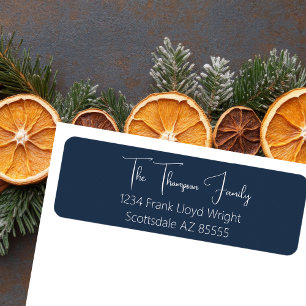  Minimalist Elegant Blue Script Return Address Label