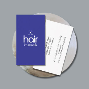 Minimalist Elegant Blue White Bold Scissors Hair Business Card