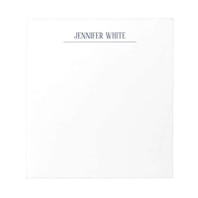 Minimalist Elegant Blue & White Plain Retro Notepad (Front)