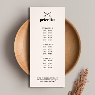 Minimalist Elegant Blush Hair Salon Price List Rack Card