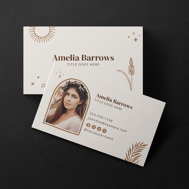 Minimalist Elegant Boho Cream Bohemian Sun Stars Business Card (Creator Uploaded)