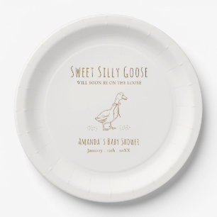 Minimalist Elegant Boho Silly Goose Baby Shower Paper Plate