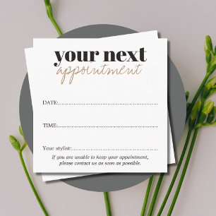 Minimalist Elegant Bold Black White Golden Salon Appointment Card