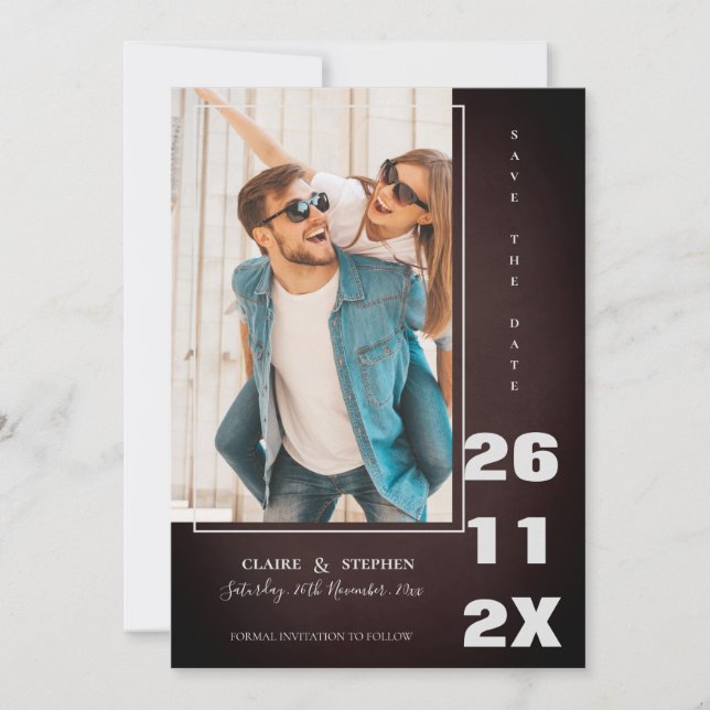 Minimalist Elegant Bold Font Photo Wedding Save The Date (Front)