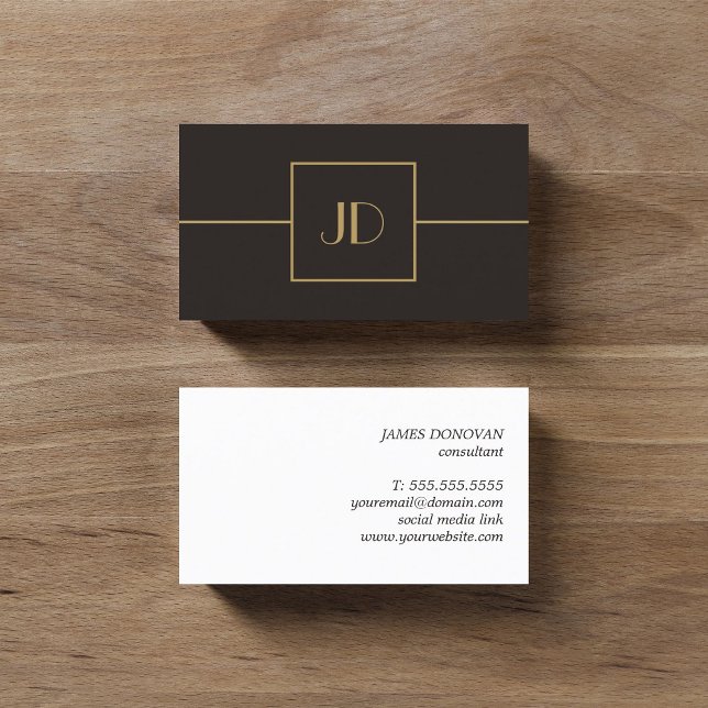 Minimalist Elegant Bold Monogram Grey Golden Business Card (Creator Uploaded)