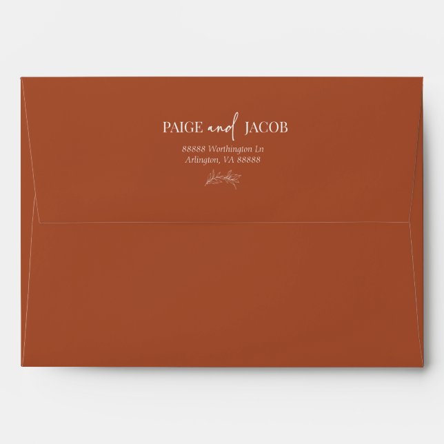 Minimalist Elegant Branch Custom Names Wedding Envelope (Back (Top Flap))