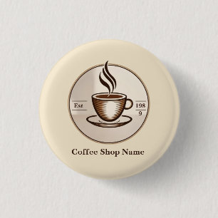 Minimalist Elegant Brown Coffee business logo shop 3 Cm Round Badge