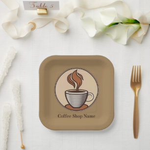 Minimalist Elegant Brown Coffee espresso shop Paper Plate
