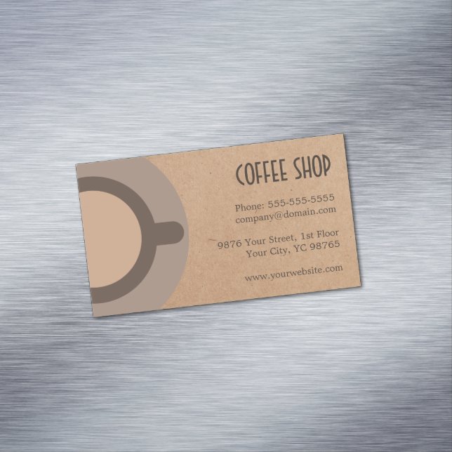 Minimalist Elegant Brown Coffee Shop Magnetic Business Card (In Situ)