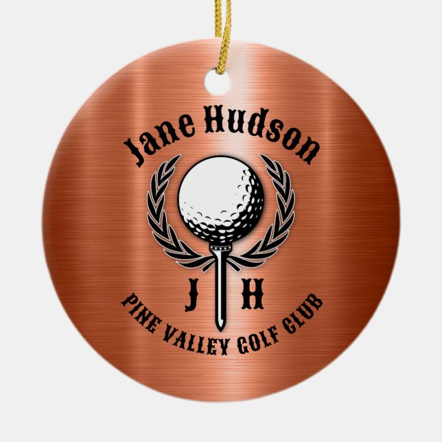 Minimalist Elegant Brushed Copper Golf Design Ceramic Ornament (Front)