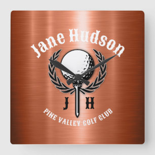 Minimalist Elegant Brushed Copper Golf Design Square Wall Clock