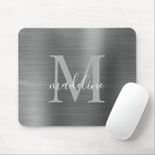 Minimalist Elegant Brushed Metal Silver Gray Mouse Pad