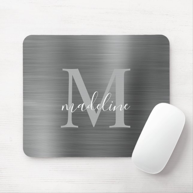 Minimalist Elegant Brushed Metal Silver Gray Mouse Pad (With Mouse)