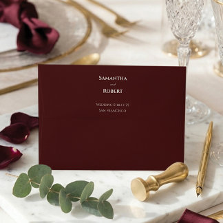 Minimalist Elegant Burgundy Floral Wedding Envelope