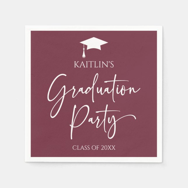 Minimalist Elegant Burgundy Graduation Party Napkin (Front)