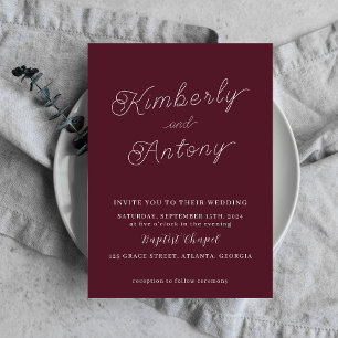 Minimalist Elegant Burgundy Red Wedding Invitation