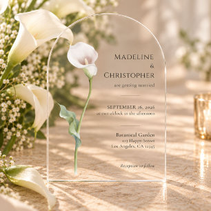 Minimalist Elegant Calla Lily Wedding Acrylic Invitations