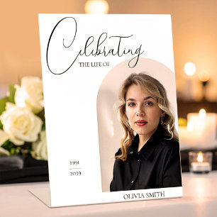 Minimalist Elegant Calligraphy Photo White Pedestal Sign