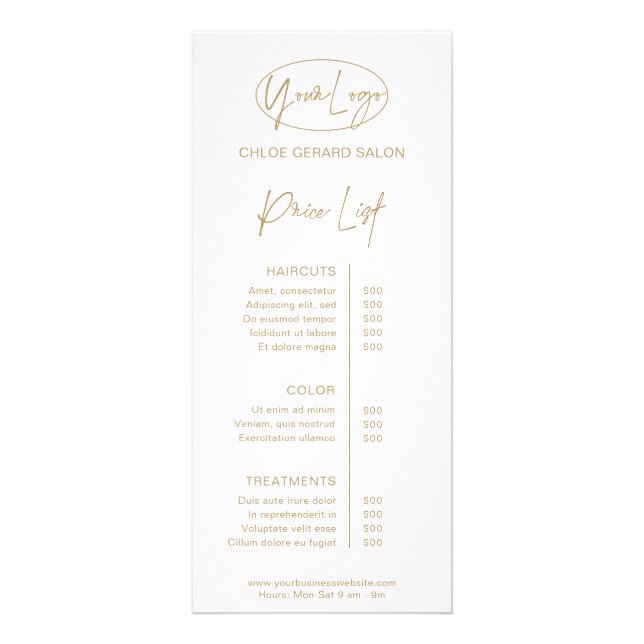 Minimalist Elegant Champagne Modern Price List Rack Card (Front)