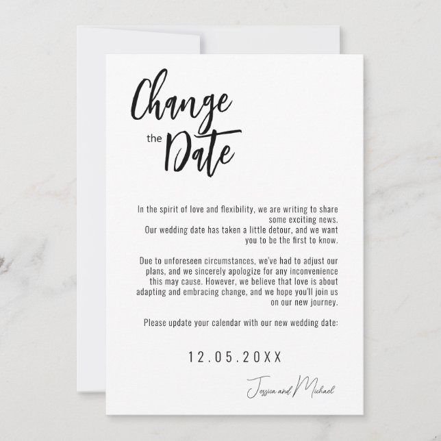 💍 Minimalist Elegant Change of Date Save The Date (Front)
