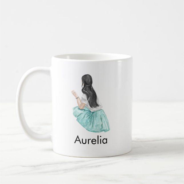 Minimalist Elegant Charming Girl Customise Name Coffee Mug (Left)