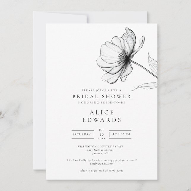 Minimalist Elegant Chic Floral Bridal Shower Invitation (Front)