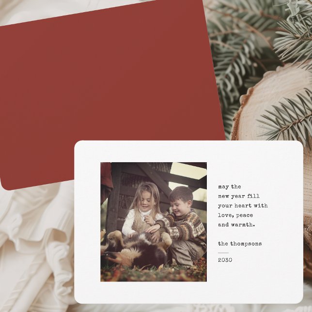 Minimalist Elegant Chic Simple Christmas Photo Red Holiday Card (Creator Uploaded)