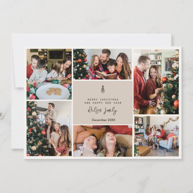 Minimalist Elegant Christmas Simple 6 Photo Holiday Card (Front)