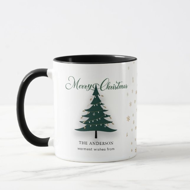 Minimalist Elegant Christmas Tree Snowflakes  Mug (Left)