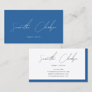 Minimalist Elegant Classic Blue Handwritten Script Business Card