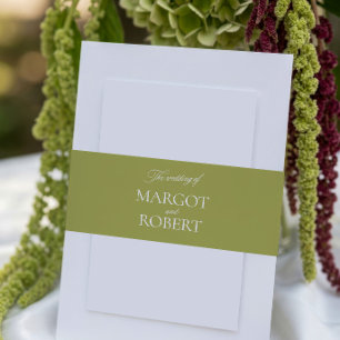 Minimalist Elegant Classic Olive Green Wedding Invitation Belly Band