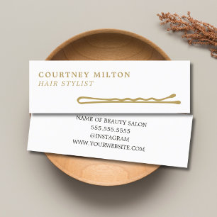 Minimalist Elegant Clean White Golden Hair Stylist Mini Business Card