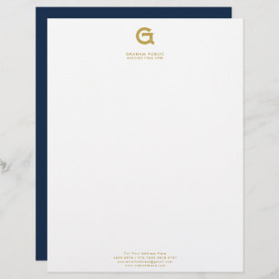 Minimalist Elegant Company Initial on Dark Blue Custom Letterhead