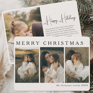 Minimalist Elegant Custom Christmas Simple 4 Photo Holiday Card