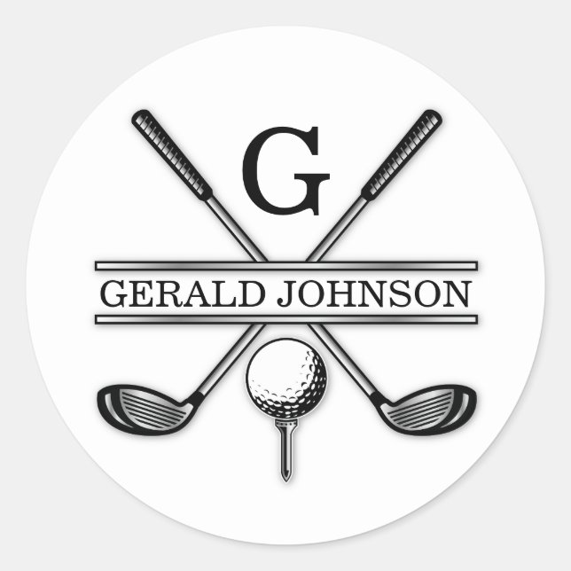 Minimalist Elegant Custom Golf Monogram Classic Round Sticker (Front)