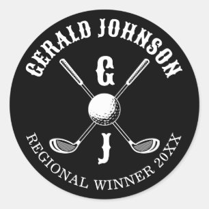Minimalist Elegant Custom Golf Monogram Classic Round Sticker