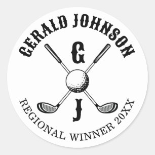 Minimalist Elegant Custom Golf Monogram Classic Round Sticker