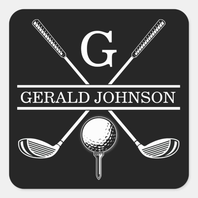 Minimalist Elegant Custom Golf Monogram Square Sticker (Front)