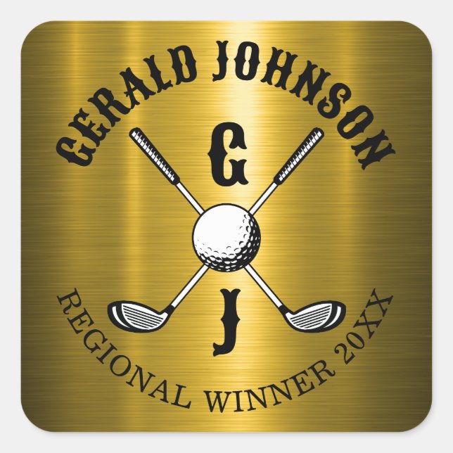 Minimalist Elegant Custom Golf Monogram Square Sticker (Front)